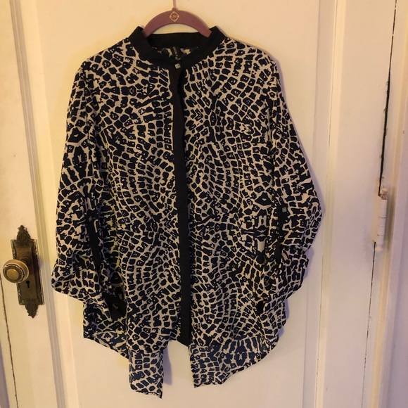misoka Tops - Misoka navy blue print blouse